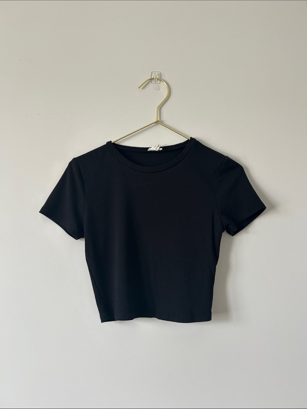 Garage Black Ribbed Short Sleeve Crop Top